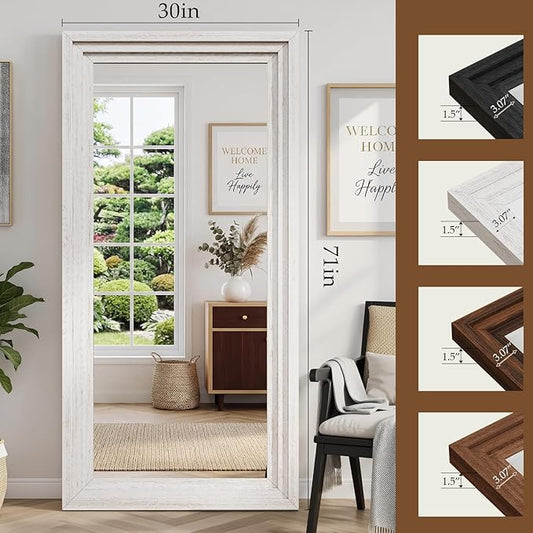 Full Length Mirror 71"x30", Large Solid Wood Frame Floor Mirror, Leaning Floor Mirror, Stable Frame, Shatterproof Glass, Modern Classic Style for Bedroom, Living Room, Entryway