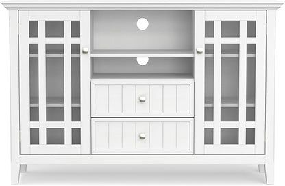 SIMPLIHOME Bedford TV Stand - 53 inch Wide Solid Wood Tall Media Console in White, Transitional Entertainment Center for Living Room for TVs up to 60 Inches with Glass Cabinets and Cable Management