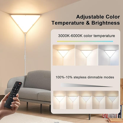 Upgraded Corner Light with Remote, 24W 2200LM LED Corner Lights for Living Room, 3000K/4000K/6000K Plug in Ceiling Lights with Switch, Stepless Dimmable LED Lamp for Bedroom, Triangle Shape(1 Pack)