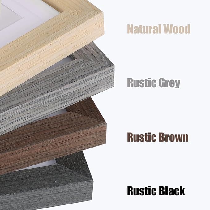 Egofine 8x8 Picture Frame Set of 4 Multicolor Solid Wood Frames Covered by Plexiglass, Display 4x4/6x6 Photo with Mat, Gallery Wall Picture Frames for Tabletop or Wall Mounting, Mixed Colors