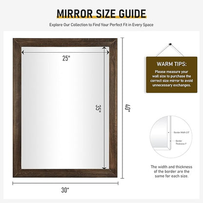 CULER Rustic Wood Wall Mirror for Bathroom,Rectangle 30 x 40 inch Hanging Vanity Mirrors with Wooden Frame for Living Room,Bedroom,Entryway (30x40 inch, Vintage Light Brown)