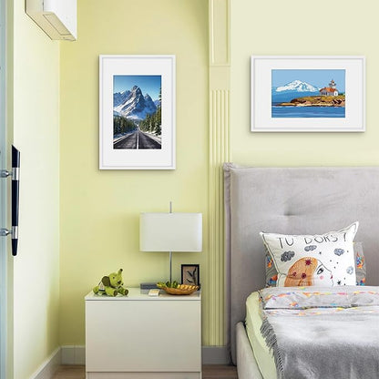 Picrit 11x17 Picture Frame Set of 12, Display 8x12 with Mat or 11x17 without Mat, Photo Frames for Wall Mounting Display, White