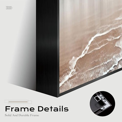 Large Framed Long Narrow Vertical Abstract Wall Art Set of 2, Premium Crystal Porcelain Canvas Prints, Navy Blue Gold Modern Design - Perfect for Entryway, Hallway, Living Room, Bedroom - 63x10 inch