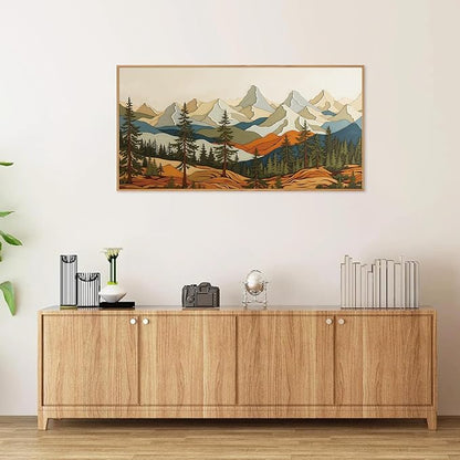 SIGNINART Vintage Mountains Framed Canvas Wall Art, Wooden Forest Wall Decor, Green Wood Pine Trees Wilderness Artwork, Natural Ridge Landscape Art Paintings for Living Room Bedroom Office 20"x40"