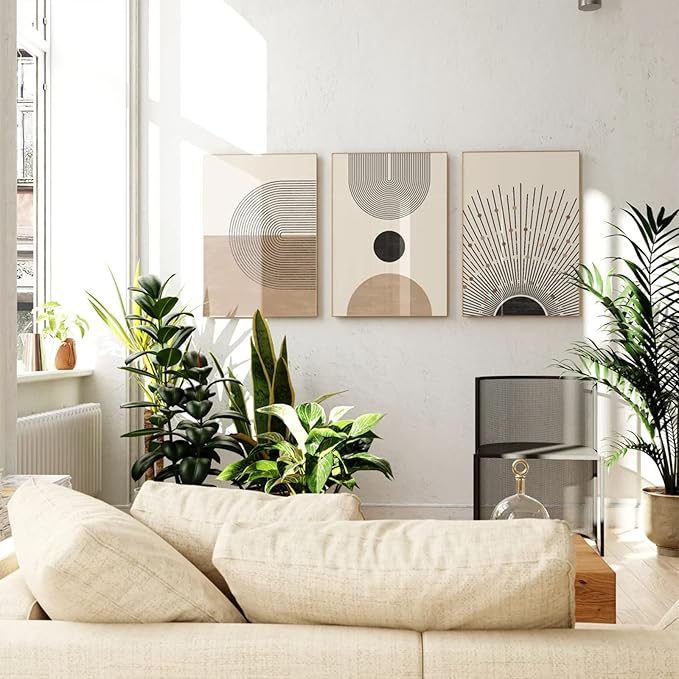 Mid Century Modern Wall Art Set of 3 Neutral Boho Art Prints Abstract Geometric Wall Art Picture Black Beige Minimalist Painting Canvas Artwork for Living Room Bedroom 16x24 Inch UNFRAMED