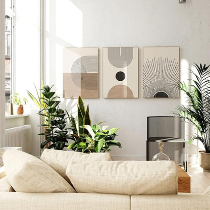 Mid Century Modern Wall Art Set of 3 Neutral Boho Art Prints Abstract Geometric Wall Art Picture Black Beige Minimalist Painting Canvas Artwork for Living Room Bedroom 16x24 Inch UNFRAMED