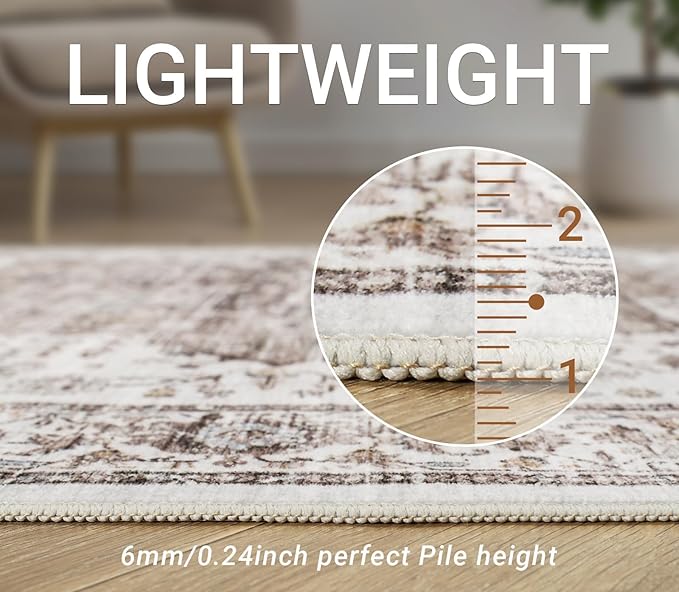 6x9 Area Rugs, Anti-Slip Backing Washable Rug, Stain Resistant Rugs for Living Room Dining Room,Vintage Room Decor Large Rug (Brown,6'x9')