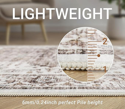 6x9 Area Rugs, Anti-Slip Backing Washable Rug, Stain Resistant Rugs for Living Room Dining Room,Vintage Room Decor Large Rug (Brown,6'x9')