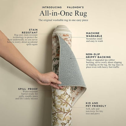 Washable Living Room Area Rug: 8x10 Rugs for Bedroom Vintage Stain Resistant Non Slip Low Pile Large Carpet Rugs for Kitchen Dining Room Farmhouse Kids Room Nursery Indoor