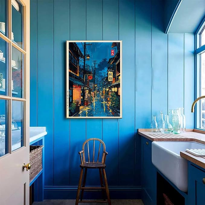 Tokyo Tea House Canvas Wall Art Japanese City Street Coffee Decor painting Pictures Ukiyo-e Illustration Anime Posters Prints for living room Bathroom Bedroom Office Hallway Home Decoration