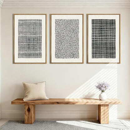 BINCUE Abstract Line Wall Art Set of 3 Modern Neutral Black Wall Decor Geometric Minimalist Artwork Framed Black Wall Pictures Abstract Black Wall Art Neutral Minimalist Artprints for Living Room Bedroom Office Bathroom 24"x36" Gift