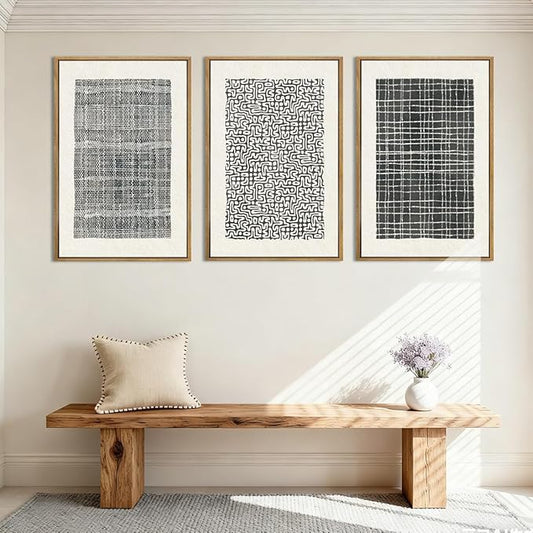 BINCUE Abstract Line Wall Art Set of 3 Modern Neutral Black Wall Decor Geometric Minimalist Artwork Framed Black Wall Pictures Abstract Black Wall Art Neutral Minimalist Artprints for Living Room Bedroom Office Bathroom 24"x36" Gift