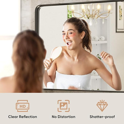 Sweetcrispy 22x30 Inch Black Bathroom Mirrors for Wall, Bathroom Mirrors for Over Sink, Rectangle Wall Decor for Entryway, Bedroom, Vanity,Anti-Rust, Horizontal or Vertical Hanging, Black