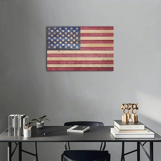Berlun American Flag Wall Decor - Vintage Patriotic USA Flag Canvas Wall Art for Indoor Rustic Farmhouse Home Decor, 4th of July Independence Day Decoration, for Veterans Day AL-12 ﻿