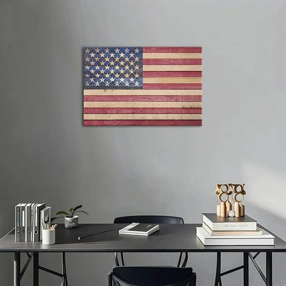 Berlun American Flag Wall Decor - Vintage Patriotic USA Flag Canvas Wall Art for Indoor Rustic Farmhouse Home Decor, 4th of July Independence Day Decoration, for Veterans Day AL-12 ﻿