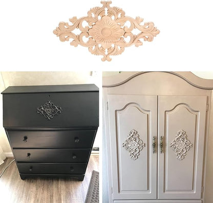 Wood Carved Appliques, 1Pc Wooden Decorative Onlays, MUXSAM Unpainted Furniture Center Decals for Cabinet Dresser Bed Door Wall Wardrobe Ceiling Decoration Home DIY Project, 25x15cm/9.84"x5.9"