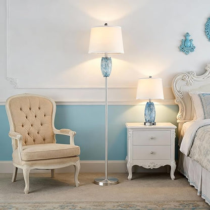 Lovlast Modern Floor Lamp for Living Room, Bedroom, Stained Glass Coastal Lamp for Living Room Decor, Mid Century 65" Tall Standing Lamp with Nightlight, Corner Stand Up Light (Bulb Included)