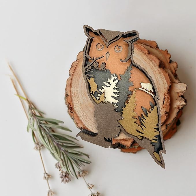 Laozai Wooden Forest Animals Owl Decor Cabin Rustic Mountain Decor Wall Decorations for Bedroom Living Room Table Decorative