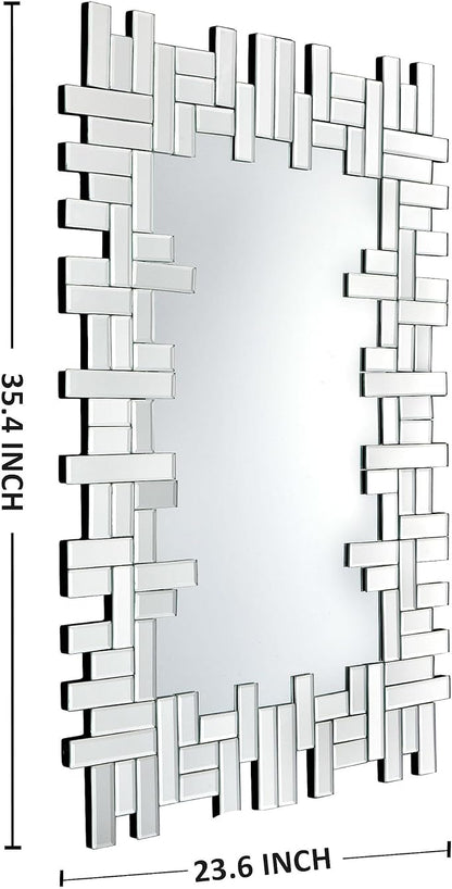 KOHROS Large Decorative Rectangle Mirror for Wall Decor Art Grecian Venetian Mirror (Silver-A, 36" L x 24" W)