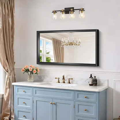 Black Framed Mirror 24"x40", Brushed Black Bathroom Mirrors for Over Sink, 0.6" Thickened Deep Frame Rectangle Mirrors for Wall, Shatterproof Tempered Glass, Antirust, Horizontally/Vertically