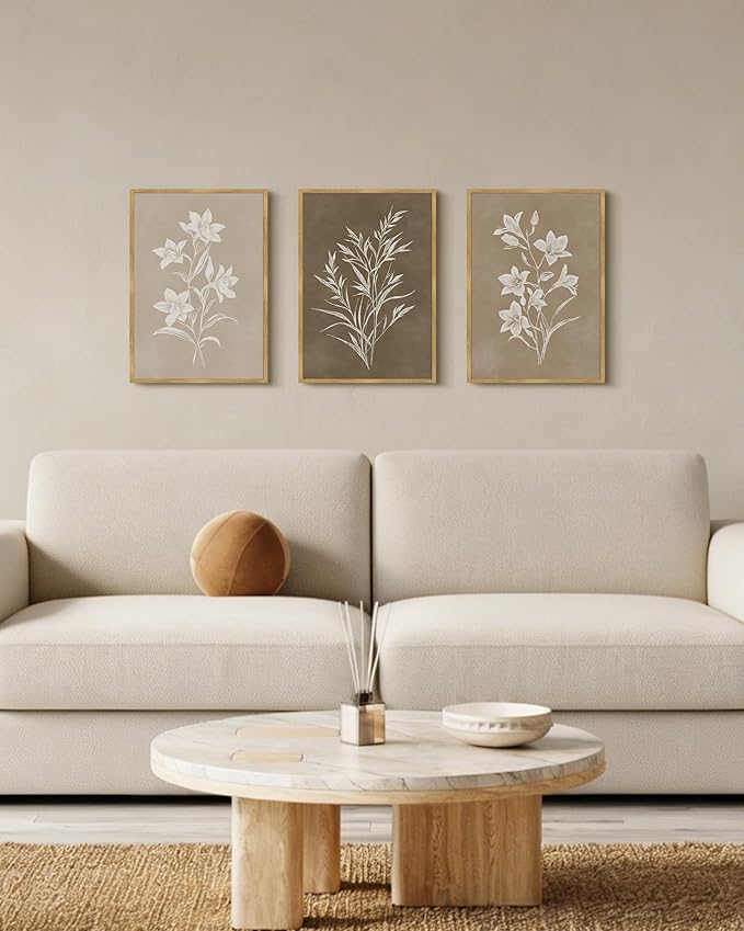 Drsoum Vintage Neutral Botanical Flower Wall Art Framed Retro Colorful Boho Floral Prints Morden Retro Wildflower Rustic Artwork Kitchen Dining Room Ready to Hang 12x16in Natural Framed