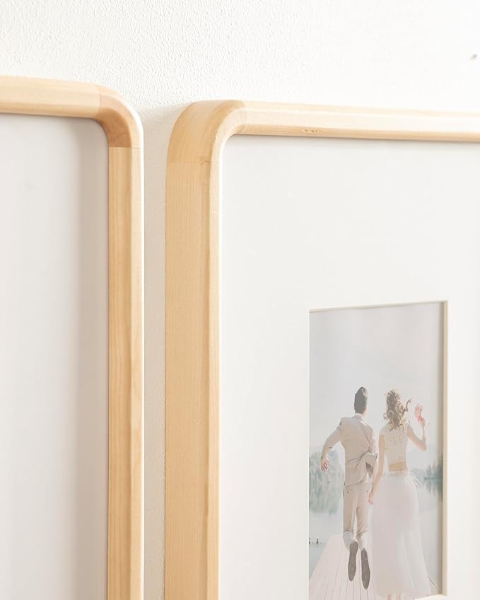 Kate and Laurel Inglewood Modern Wall Picture Frame Set of 3; 11x14 matted to 5x7; Natural Wood; Three-Piece Frame Set for Gallery Wall Accent Set in Living Room Decor