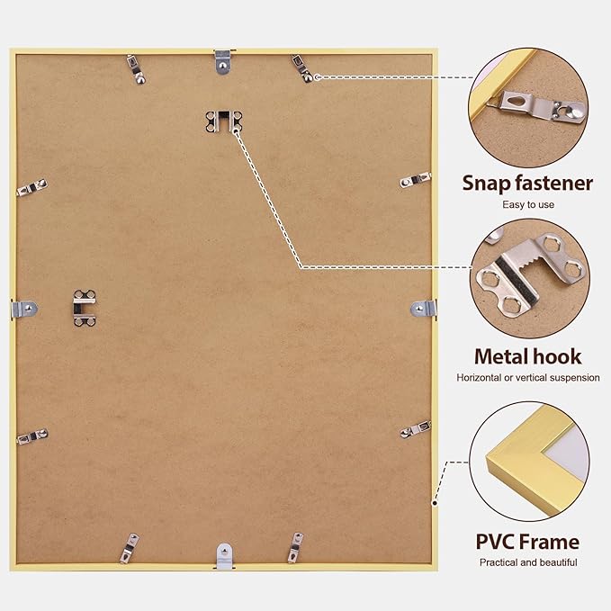 Fixwal 16x20 Poster Frame Set of 6 with Shatter Resistant Plastic Glass, Thin Border and Light Weight Photo Frames for Wall, Gift for Mother's Day, Father's Day, Graduation, Gold