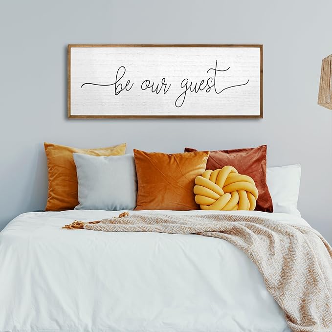 Be Our Guest Wall Decor Sign 40''×15'' Large Rustic Farmhouse Family Guest Room Bedroom Above Bed Vintage Framed Wooden Wall Art Modern Signs Simple Entryway Hanging Decoration (Wood)