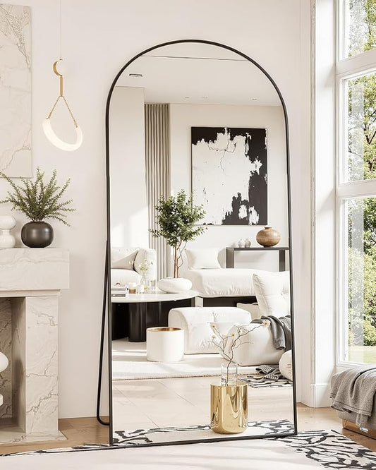 Suidia Full Length Mirror, 71"x28" Floor Standing Mirror Freestanding, Full Body Mirrors with Stand for Bedroom, Hanging Mounted for Living Room Cloakroom, Black, Arched Style