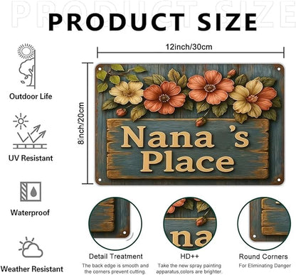 Funnysign Garden Gifts Nana's Place Vintage Gardening Tin Sign for Home Patio Garden Porch Greenhouse Yard Decor 8 X 12 Inch (3825)