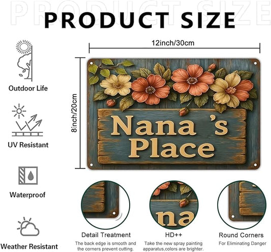 Funnysign Garden Gifts Nana's Place Vintage Gardening Tin Sign for Home Patio Garden Porch Greenhouse Yard Decor 8 X 12 Inch (3825)