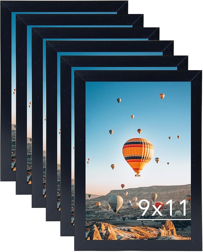 JCJMY 9x11 Picture Frame Set of 6 Black for Wall Hanging or Tabletop, Wall Mounting Horizontally or Vertically, 9 x 11 Wall Gallery Poster Photo Frames for 9 by 11 Photo,6 Pack, Black