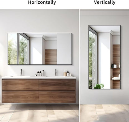 COFENY Black Bathroom Mirror for Wall, 60x30 Inch Rectangle Mirrors with Metal Frame, Modern Vanity Wall Mirror Decor for Bathroom Living Room, Entryway Hangs Horizontal or Vertical