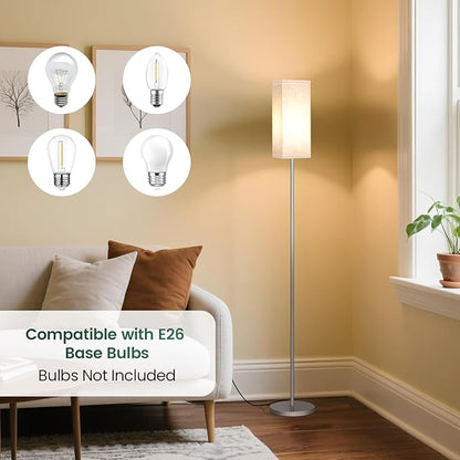 64.6'' Floor Lamp, Pole with Foot Switch, Modern Standing Lamp Lamp, Minimalist Freestanding Lamp (Bulb Not Included), for Living Room, Bedroom Office ETL Listed, Silver and Beige, SE07LD05