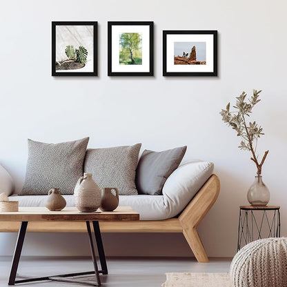 Golden State Art, 8x10 Picture Frame Set of 3 - Matted to 5x7 Photo - Engineered Wood Gallery Frame Set - Wall Mounting or Tabletop Display (Black,3 Pack)