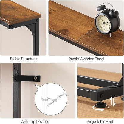 HOOBRO Narrow Console Table Set of 2 with Charging Station, Adjustable Height Sofa Table (25''-32.9''), Slim Behind Couch Table for Small Spaces, Entryway, Living Room, 78.8" Rustic Brown BF95UXGP201