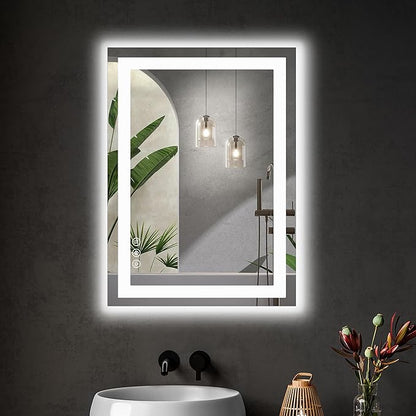 DUMOS 20.1"x28.1" LED Bathroom Mirror, Smart Anti-Fog Bathroom Vanity Mirror with Front Light & Backlit, 3 Color Temperatures, Dimmable, Memory Function