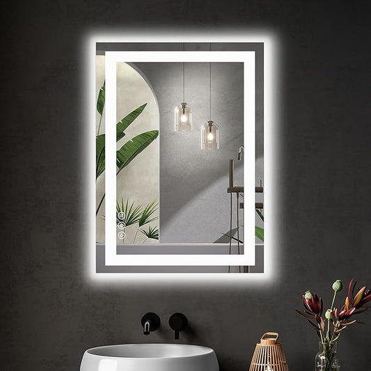 DUMOS 20.1"x28.1" LED Bathroom Mirror, Smart Anti-Fog Bathroom Vanity Mirror with Front Light & Backlit, 3 Color Temperatures, Dimmable, Memory Function