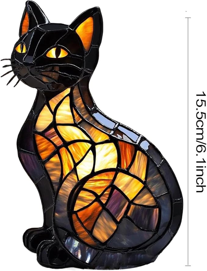 New Series Cat Desk Lamp, Lamps for Night Stands, Stained Resin Art Tabletop Light, Cute Pet Cats Themed Led Table Lamps, Creative Animals Table Lamp, Fun Gift for Cat Lovers (B)