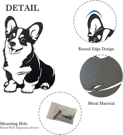 Corgi Metal Wall Décor,Gifts for Corgi Lovers,7x11"Lovely Black Decorations,Unique Iron Dog Statue,Dog Room Decor, Cartoon Animal 3d Wall Art for Bedroom,LivingRoom,Garden,Cafe,Outdoor Wall Hanging Decor