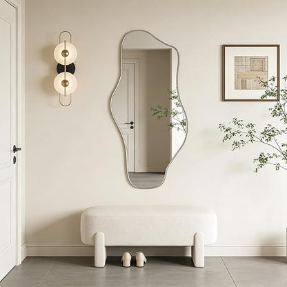 Irregular Wall Mirror, 47.2"x24" Silver Asymmetrical Tempered Glass Mirror, Modern Abstract Frameless Mirrors for Living Room Bedroom Hallway Entryway, Horizontal or Vertical Hanging