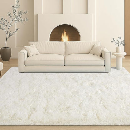 5x7 Plush Fluffy Area Rugs, Large Soft Carpet, Upgraded Non-Slip Rectangular Rug for Living Room, Bedroom, Kids Room, Dorm, Modern Home Decor Aesthetic,Cream White.