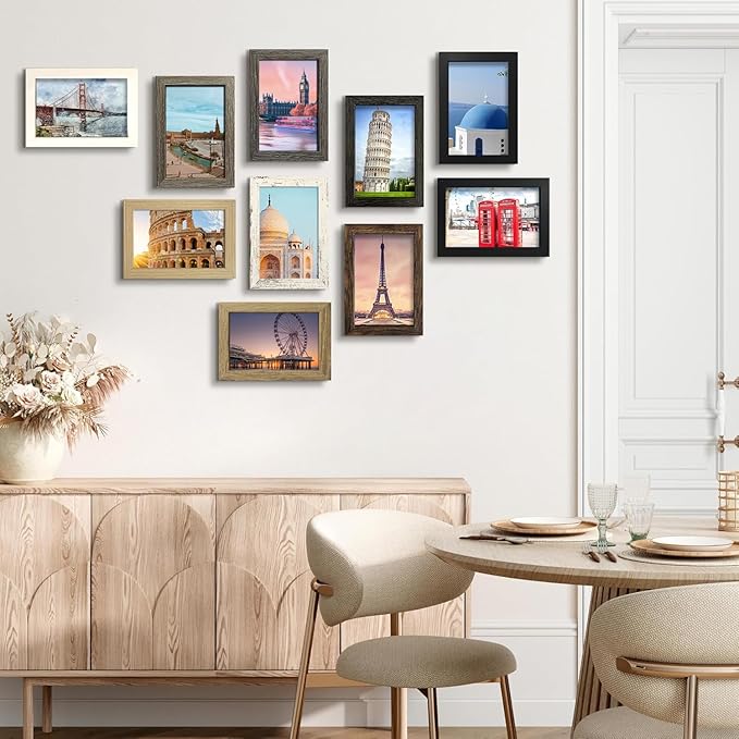 SESEAT 5x7 Pictrue Frame Set of 10, Wall and Tabletop Display, Mix Multi Color