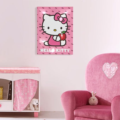 Hello Kitty LED Wall Art for Kids,Light-Up Canvas Wall Décor by Sanrio,11.5" x 15.75", Battery Operated Night Light for Bedrooms & Playrooms