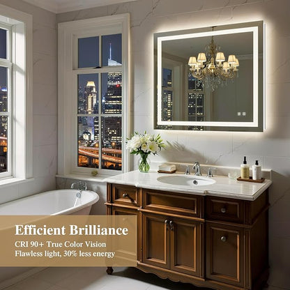 40X36 Inch LED Bathroom Mirror with Lights, Frontlit+ Backlit Bathroom Vanity Mirror for Wall, Ultra-Clear Tempered Glass, Shatter-Proof, Anti-Fog and Memory Function, ETL Listed