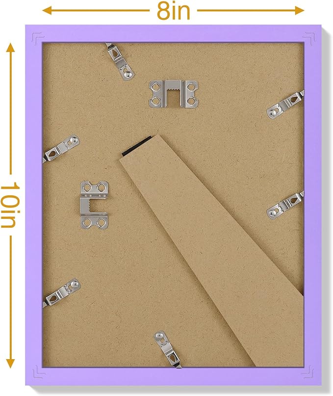 Vittanly 8x10 Picture Frames Set of 9, Shatter Resistant Plexiglass, Display 5x7 Pictures with Mat or 8x10 without Mat, Photo Frames for Wall or Tabletop, Engineered Wood, Purple