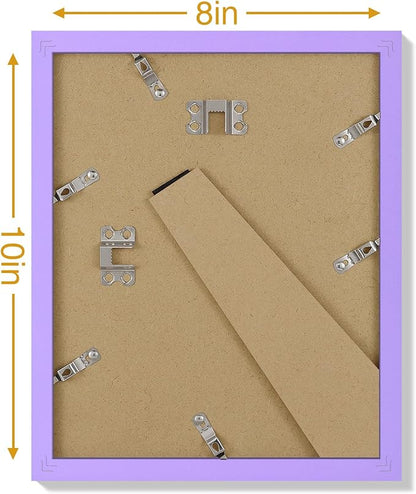 Vittanly 8x10 Picture Frames Set of 9, Shatter Resistant Plexiglass, Display 5x7 Pictures with Mat or 8x10 without Mat, Photo Frames for Wall or Tabletop, Engineered Wood, Purple