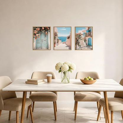 KAIRNE Italy Amalfi Coast Cityscape Framed Canvas Wall Art Set,Neutral Italian Mediterranean Wall Decor,Greece Island Landscape Wall Painting,Florida Beach Artwork for Living Room,Bedroom-12 x16 x3