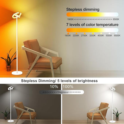 EPABINA Torchiere Floor Lamp for Bedroom, 75.5 Inch Tall Corner Standing Lamp for Living Room with Rotatable Ring Lights, 36W Bright Dimmable LED Floor Light with Remote Control for Reading Office