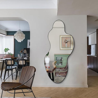 Large Irregular Mirror, 60"x30" Asymmetrical Wall Mirror with Metal Frame, Modern Organic Shaped Mirrors for Living Room Bedroom Hallway Entryway Fireplace, Horizontal or Vertical Hanging